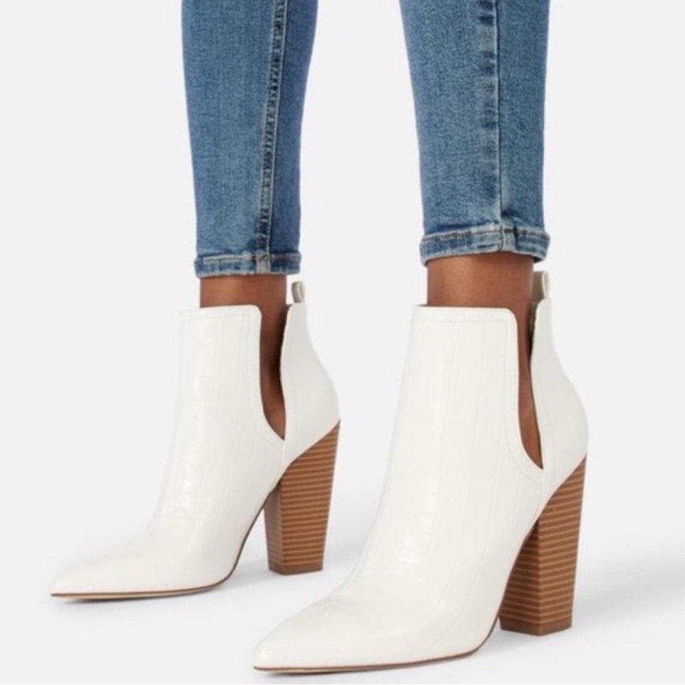 JustFab x Jessie James Decker Old Town White Croc-Embossed Ankle Booties